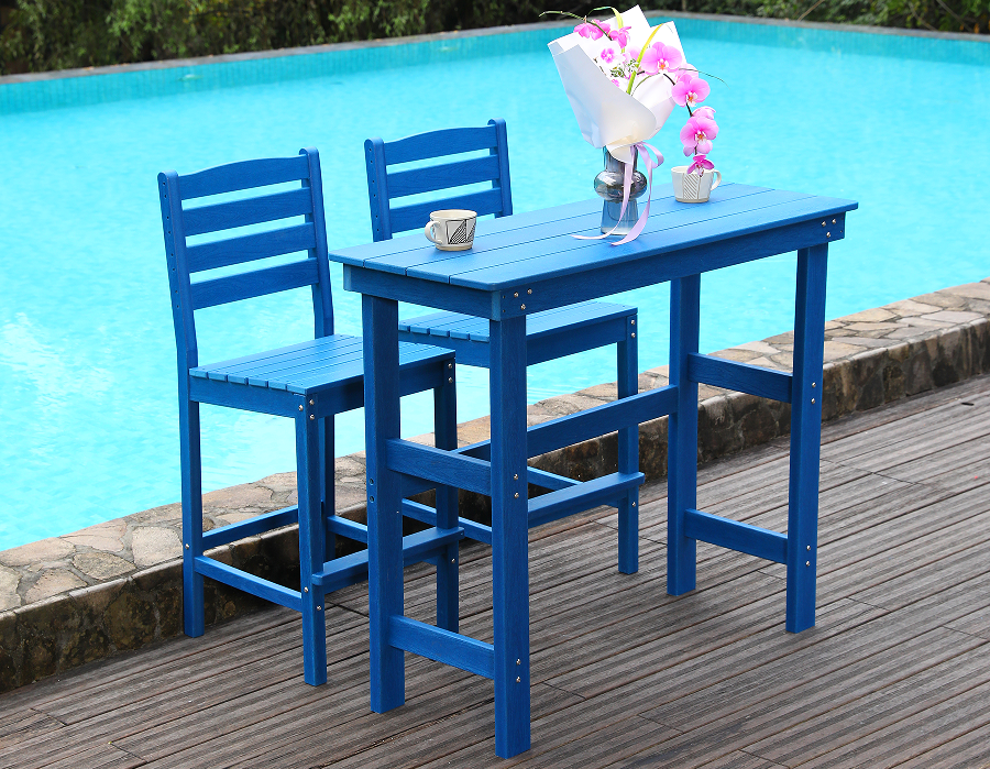 Ensemble de salle à manger de bar social en PEHD bleu vif