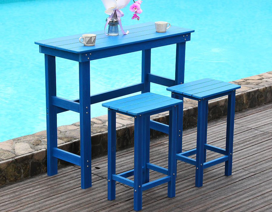 Ensemble de salle à manger de bar haut en PEHD bleu côtier