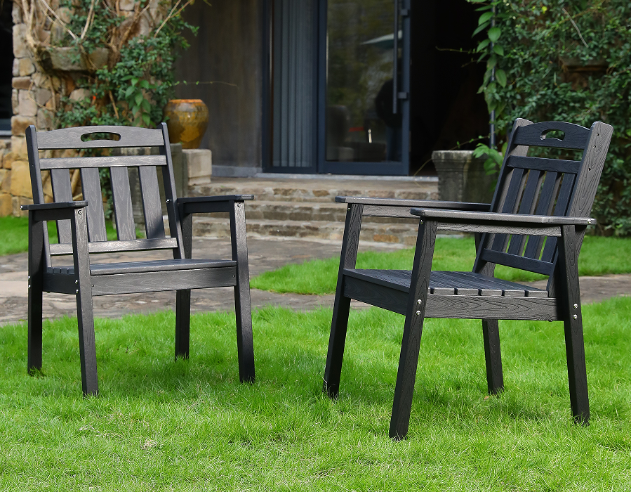 Ensemble de 2 chaises de salle à manger Adirondack verticales en PEHD noir