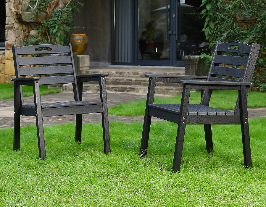 Chaise de salle à manger Adirondack en PEHD à dossier croisé, noir, paquet de 2