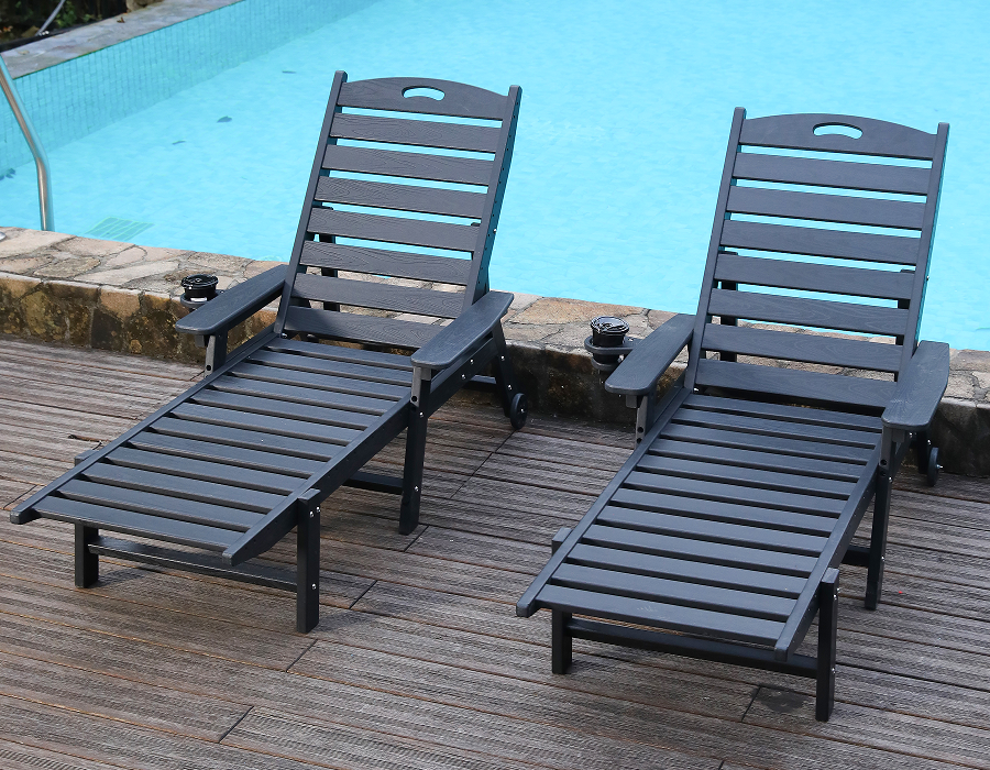 Ensemble de 2 chaises Adirondack inclinables en PEHD noir jais
