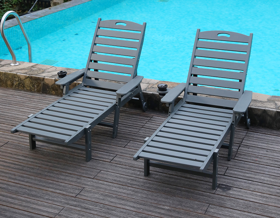 Ensemble de salon Adirondack inclinable en PEHD, gris tempête, paquet de 2