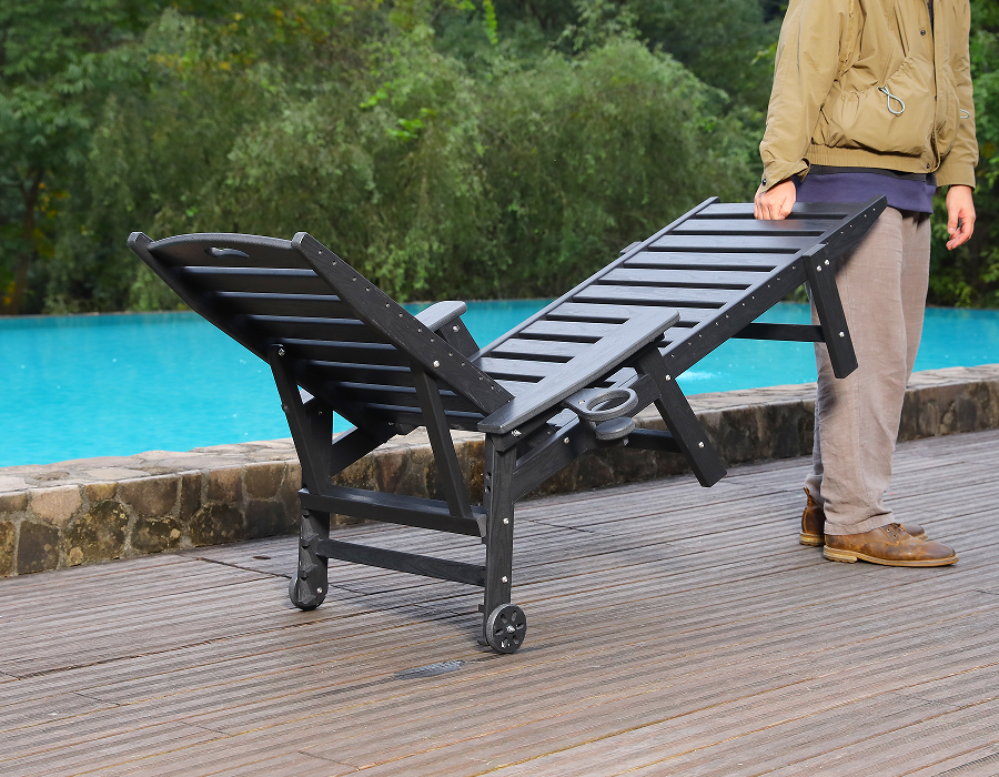 Chaise longue Adirondack prête à manipuler en PEHD noir minuit