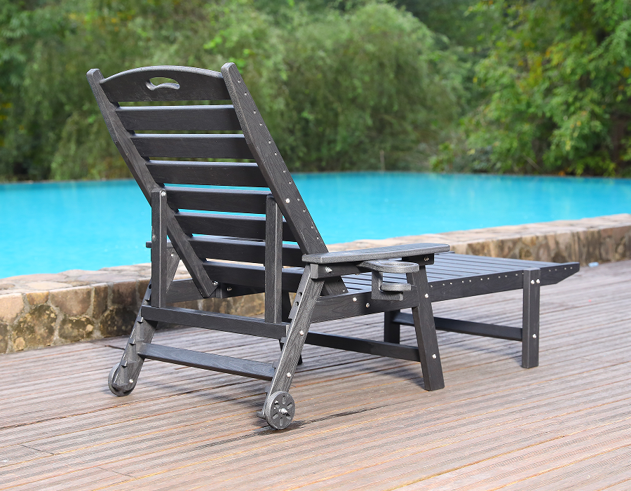 Chaise longue Adirondack prête à manipuler en PEHD noir minuit