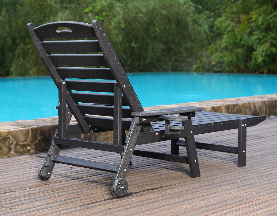 Chaise longue Adirondack prête à manipuler en PEHD noir minuit