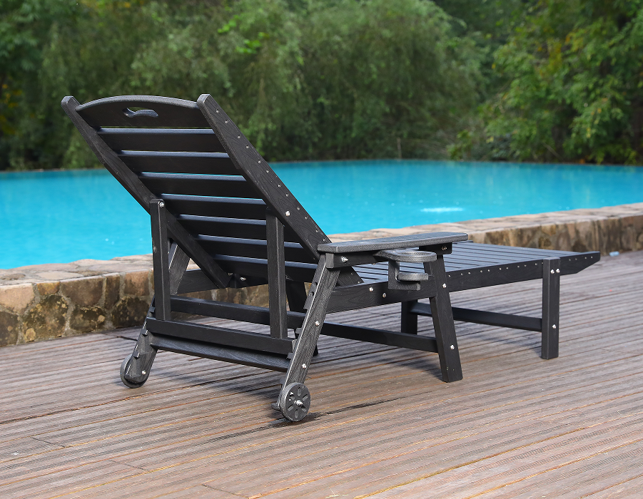 Chaise longue Adirondack prête à manipuler en PEHD noir minuit