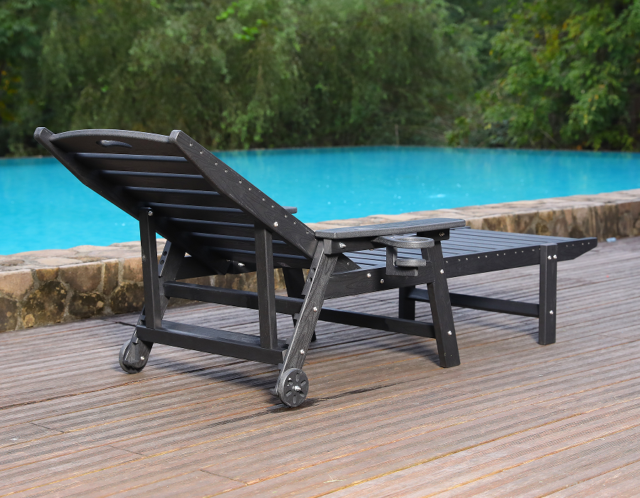 Chaise longue Adirondack prête à manipuler en PEHD noir minuit