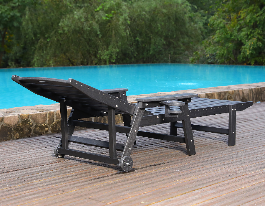 Chaise longue Adirondack prête à manipuler en PEHD noir minuit