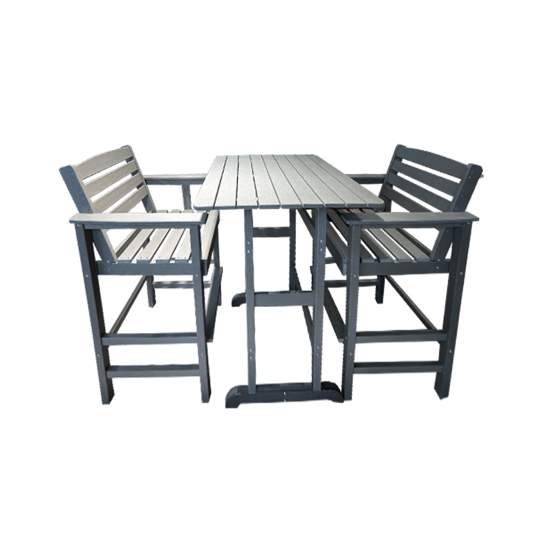 Ensemble table de bar haute et chaises 3 pièces en PEHD à grain de bois gris clair