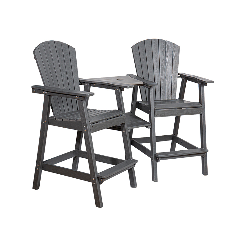 Banc double compagnon en PEHD gris avec construction durable