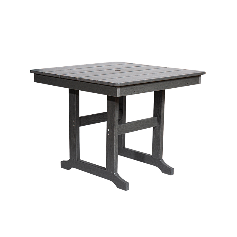 Table de salle à manger carrée en PEHD gris pour usage intérieur et extérieur