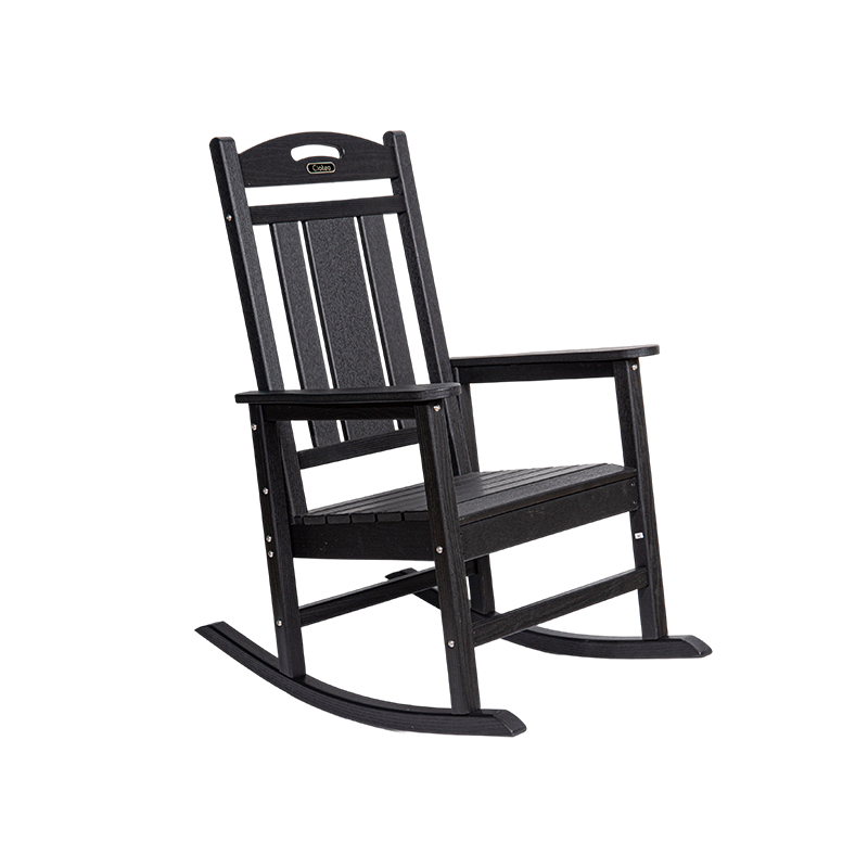 Chaise à bascule de patio noire recyclée en PEHD