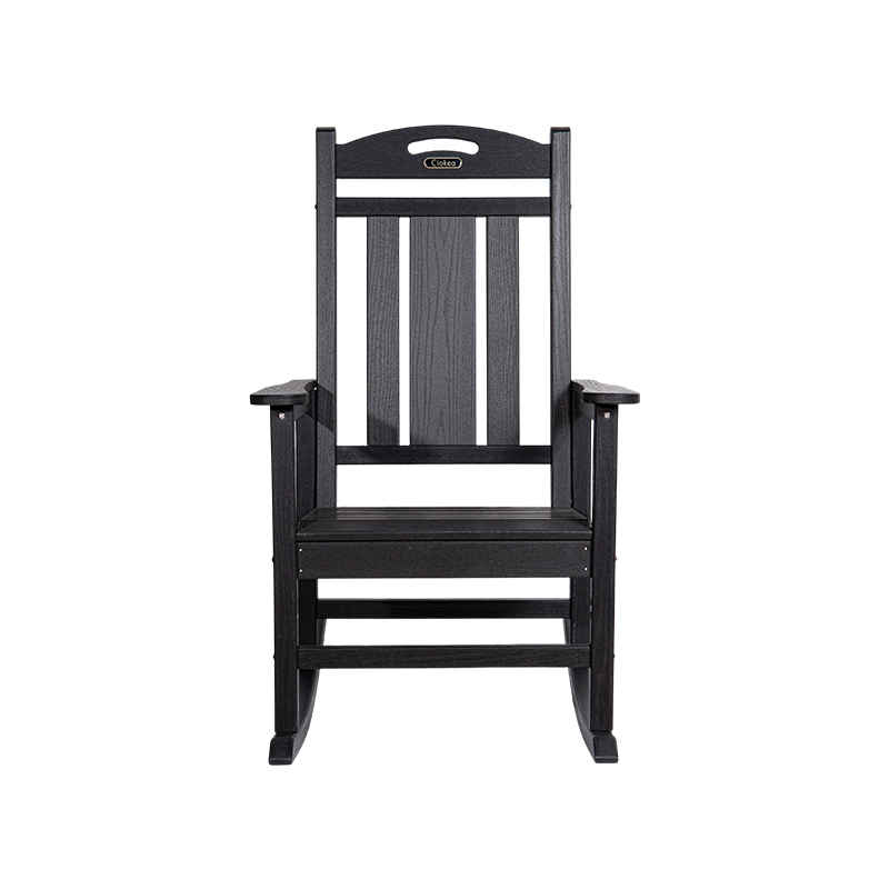 Chaise à bascule de patio noire recyclée en PEHD
